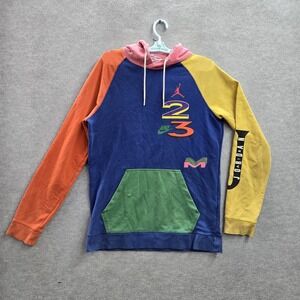 VINTAGE Jordan Men Hoodie M Blue Colorblock Nike Streetwear Logo Graphic‎ Print